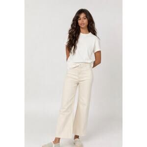 Oliver LoganAberdeen Ecru Wide Leg Jeans High Rise Raw Hem Sustainable Size 31